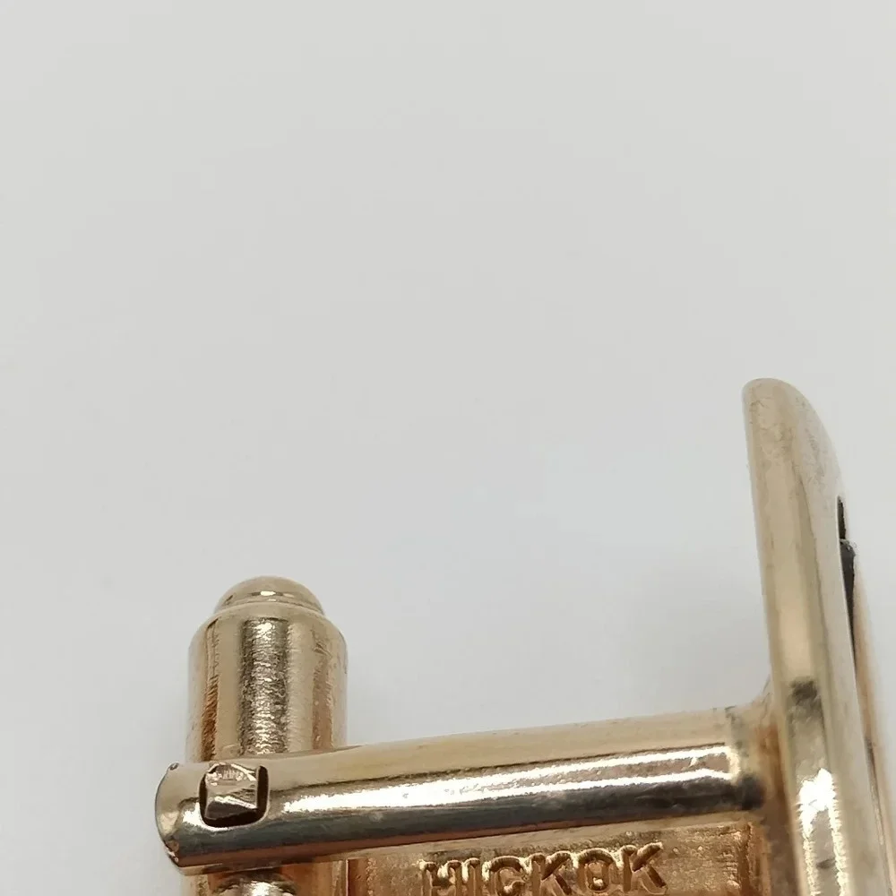 Vintage Hickok USA Goldtone Cufflinks Black Enamel Outline Square 1